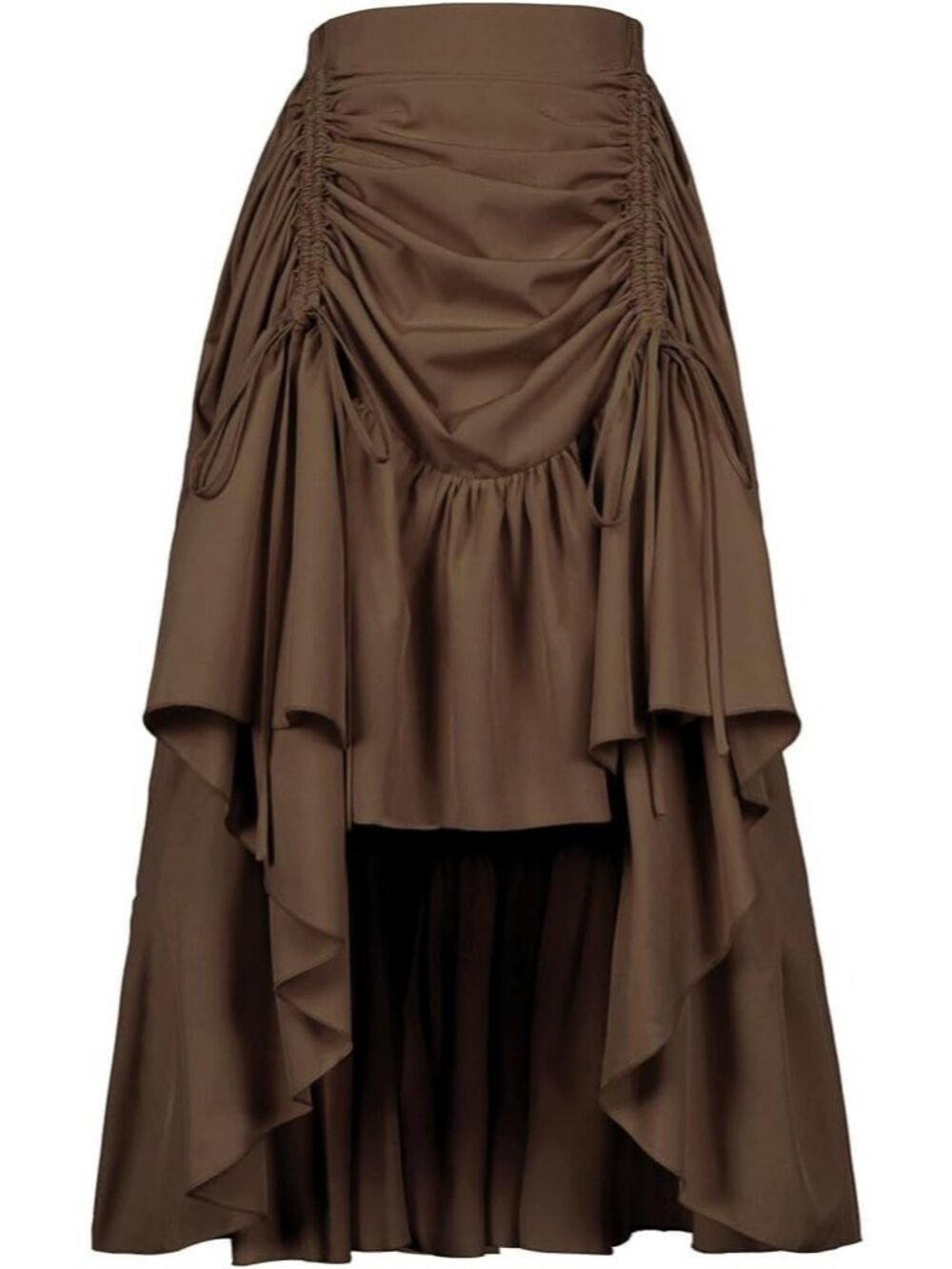 Women's Renaissance Steampunk High Low Victorian Ruched Brown Skirt
